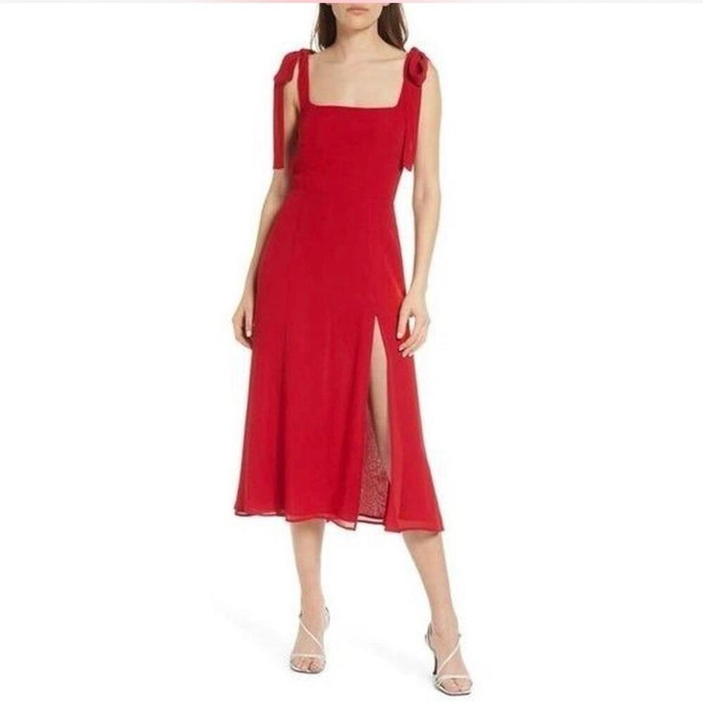 Reformation Red Linen Dress With Tie Straps